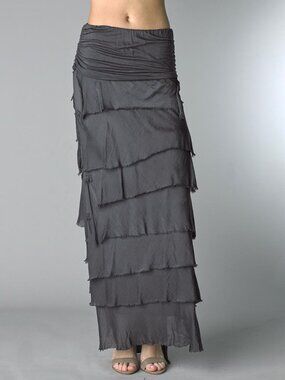 Tempo Paris Silk Tiered Maxi Skirt Size S Charcoal